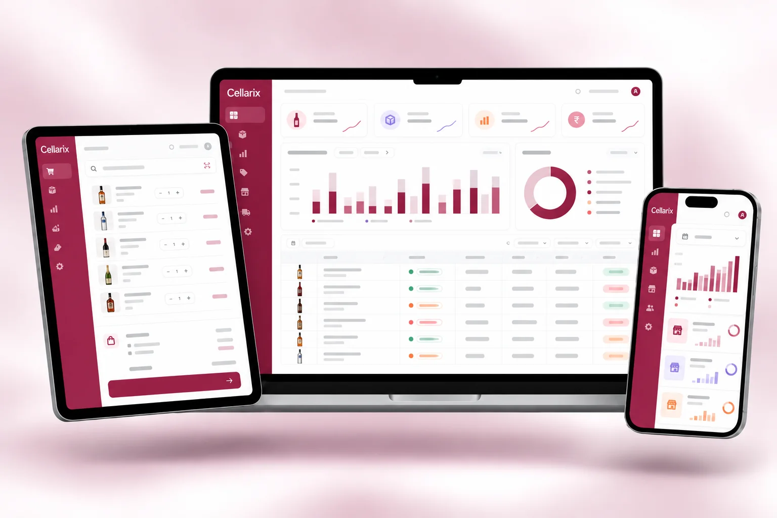 Cellarix on laptop, tablet and phone