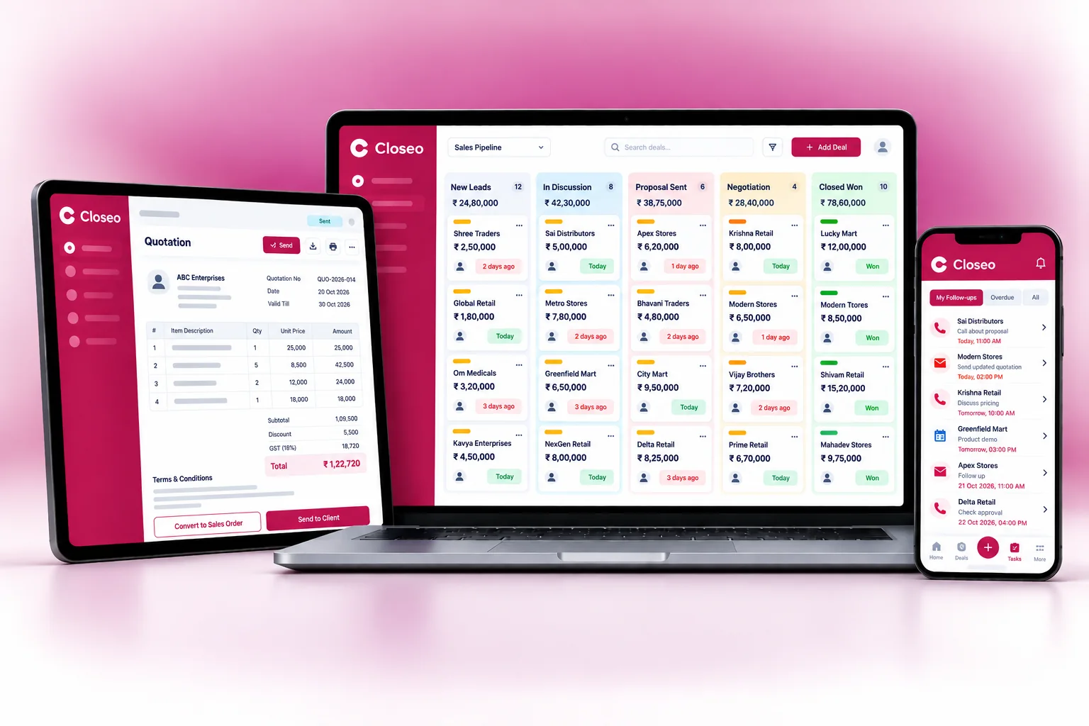 Closeo on laptop, tablet and phone